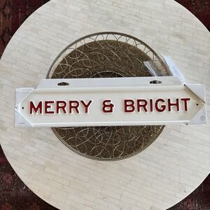 New Hearth & Hand Magnolia Christmas Sign Merry & Bright Farmhouse Decor Rare